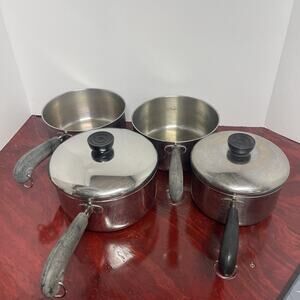 Revere Ware 3-2qt, 1-1.5 qt Stainless Saucepan Aluminum Core Flat Bottom W/ 2Lid